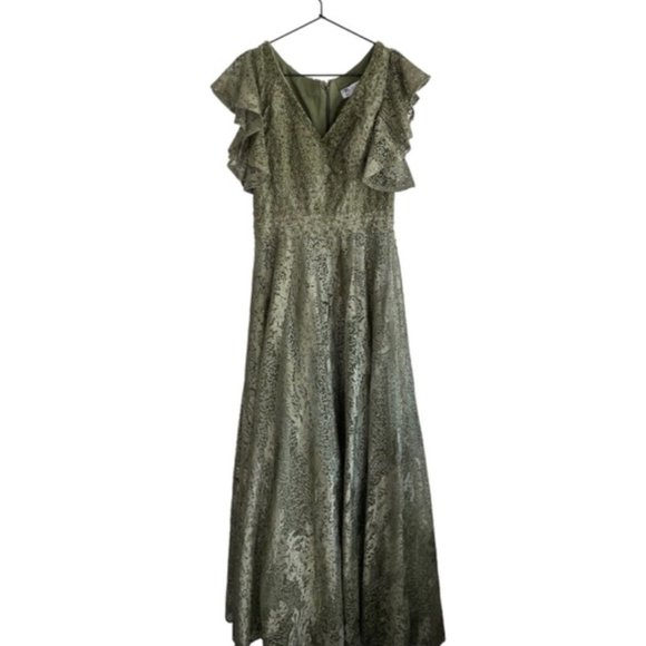 Mac Duggal 20310 Embroidered Beaded Flutter Sleeve Gown - Picture 5 of 10